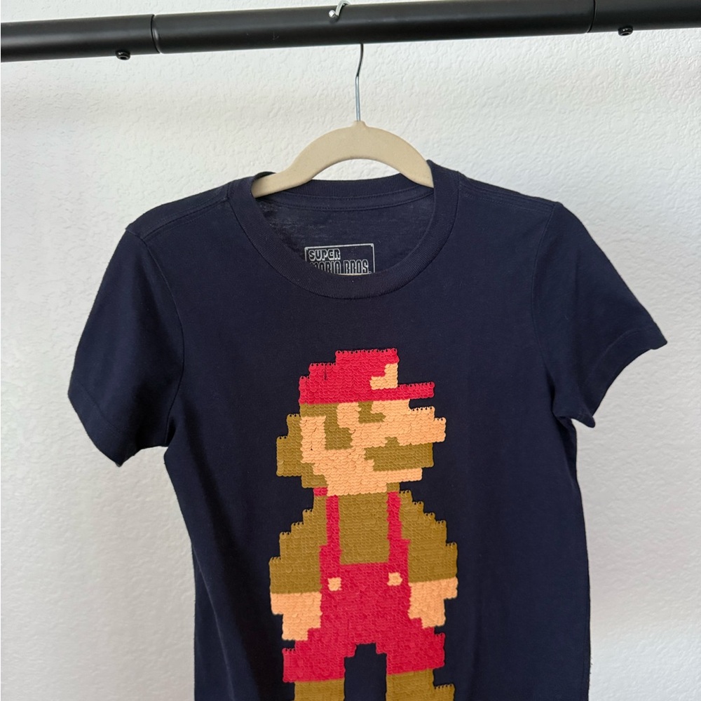 Super Mario (Gap Kids), Flip Sequin Super Mario Bros Shirt in Navy, Size XS (5)